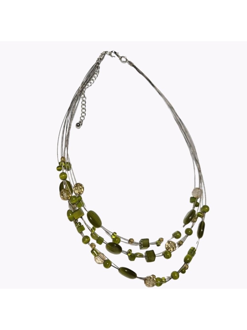 Boho Green Beaded Necklace Multi Strand Wire Statement Fashion Jewelry Women